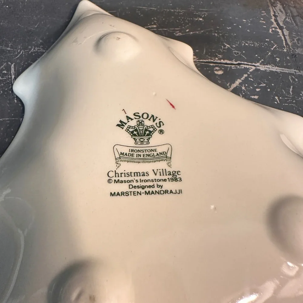 Mason's Dish 1983 Christmas Village Cream Red Ironstone Tree Shape 8.5